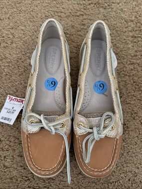 Sperry Metallic Gold & Tan Moccasin Boat Shoes